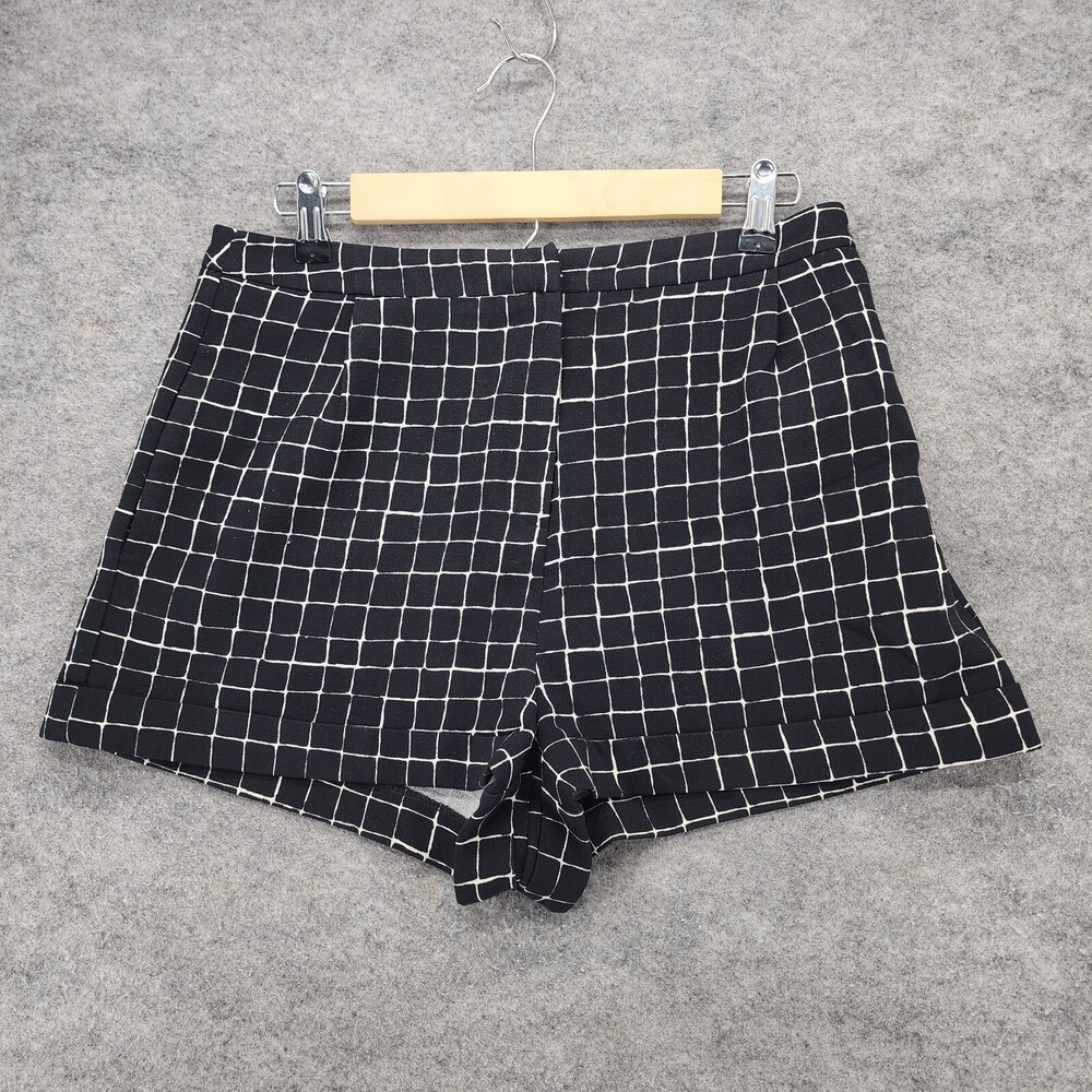 Topshop Shorts Womens 8 Black Shortie Windowpane